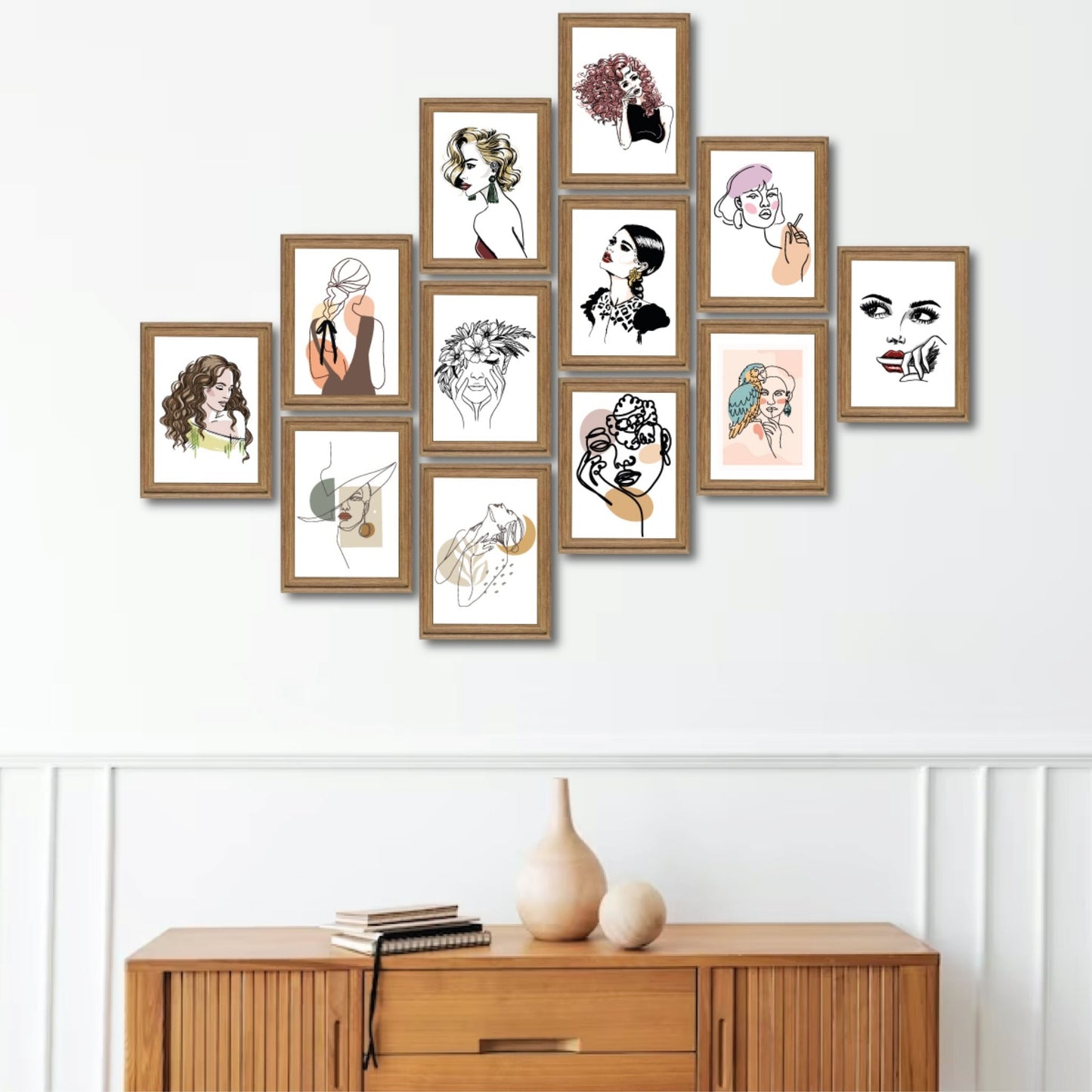 Minimalist Women Design 12-Piece Wooden Frame Looking Wall Art Set – Modern & Elegant Decor