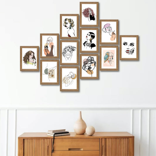 Minimalist Women Design 12-Piece Wooden Frame Looking Wall Art Set – Modern & Elegant Decor